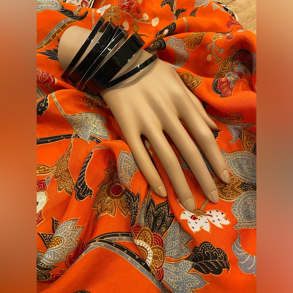 Six Black Enamel With Silver Circle Bracelets - image 1